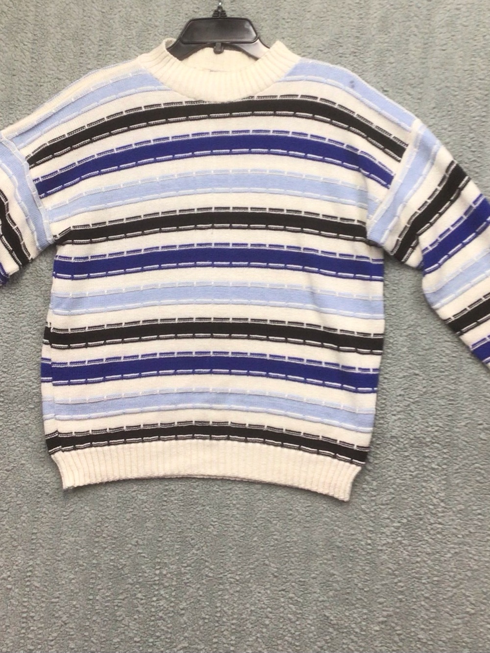 Y2K Vintage Crewneck Striped Sweater in White, Light Blue & Royal Blue